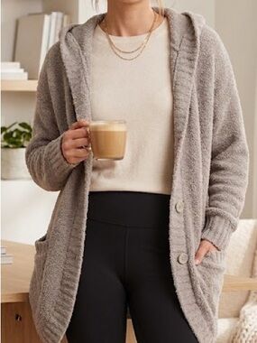 UGG RTW Franca Travel Cardigan Sweater Hooded Soft Fleece Gray/Tan 
M/L Button